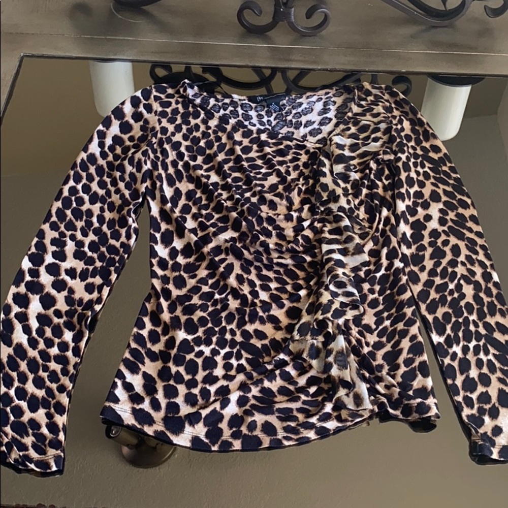 Inc Leopard print top with raffle, S